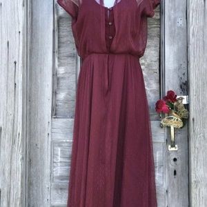 Vintage Mesh Net Dark Romance  Burgundy  Whimsigoth Fairycore Dress Size Small